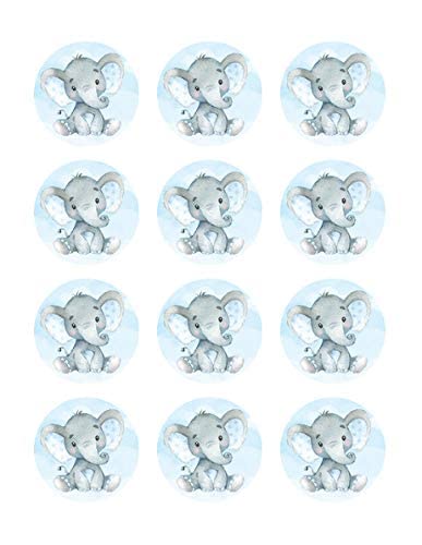 2" Round Pre-Cut Blue Baby Elephant Edible Images For Your Baked Goods By TNCT!