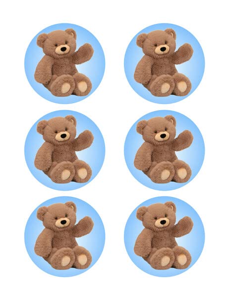 3" Round Pre-Cut Blue Teddy Bear Edible Image Cupcake Toppers By TNCT!