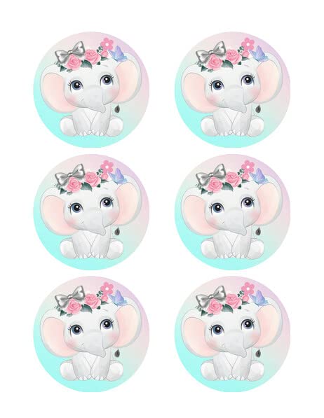 3" Round Pre-Cut Cute Elephant Edible Image Cupcake Or Cookie Toppers By TNCT!