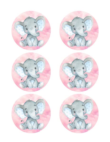 3 Inch Round Pre-Cut Cute Pink Elephant Edible Image Cupcake Toppers!