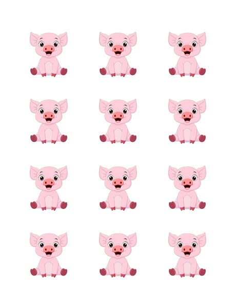 2" Round Pre-Cut Cute Pig Edible Images For Your Cupcakes By TNCT!