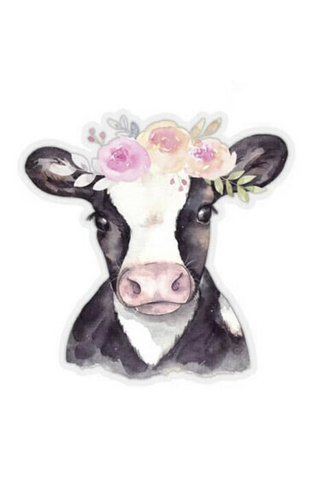 Pretty Cow With Flower Edible Image Cake Topper For Your Half Sheet Cake!