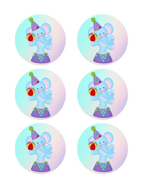 3" Round Pre-Cut Colorful Circus Elephant Edible Image Cupcake Or Cookie Toppers!