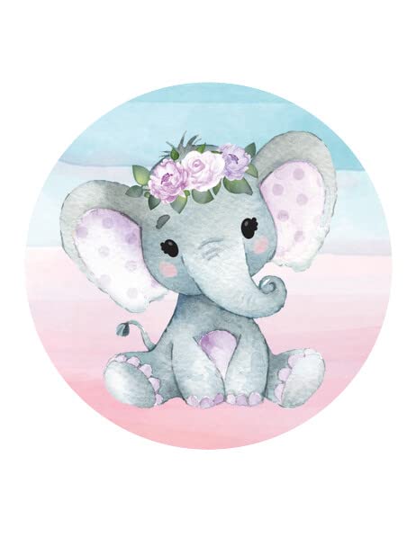 7.5" Pre-Cut Round Edible Multi Color Image Baby Elephant By TNCT!