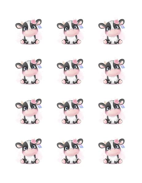 2" Round Pre-Cut Cow With Flower Edible Images For Your Cupcakes By TNCT!