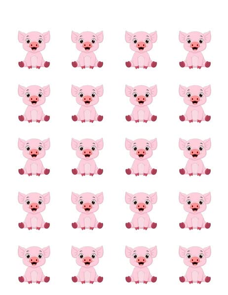 1.875" Round Pre-Cut Cute Pig Edible Image Cupcake Toppers!