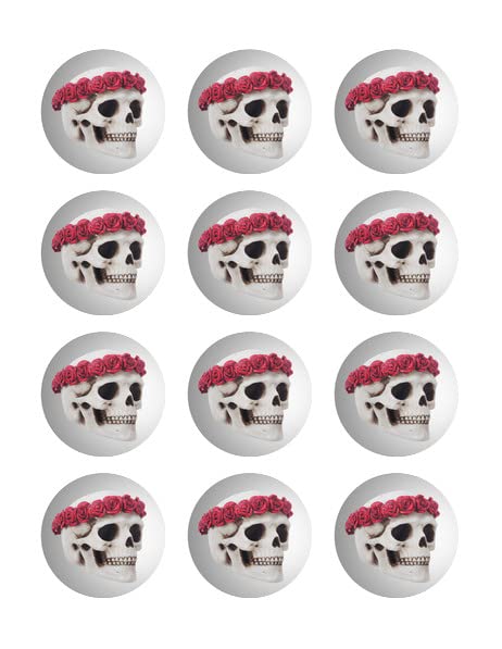 Rose Skull Design By TNCT Edible Image Cupcake Toppers For 2 Inch Cupcakes Or Cookies!