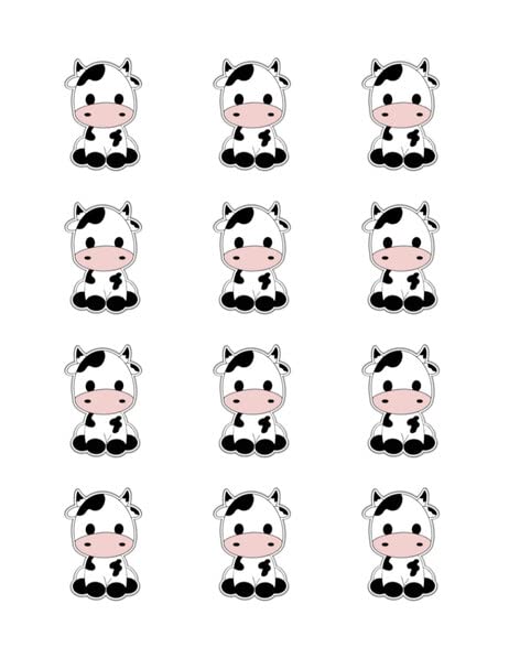 2" Round Pre-Cut Cute Cow Edible Images For Your Cupcakes By TNCT!