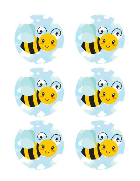 3" Round Pre-Cut Colorful Bee Edible Images For Your Cupcakes!