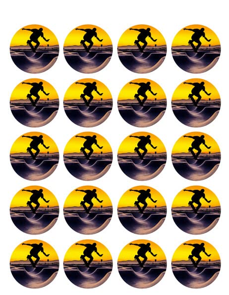 1.875" Pre-Cut Round Skateboard Design Edible Images For Your Cupcakes!