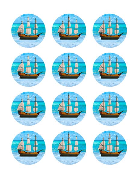 2" Round Pre-Cut Ship Design Edible Images For Your Cupcakes By TNCT!