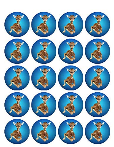 1.875" Round Pre-Cut Baby Giraffe Blue Edible Image Cupcake Toppers!