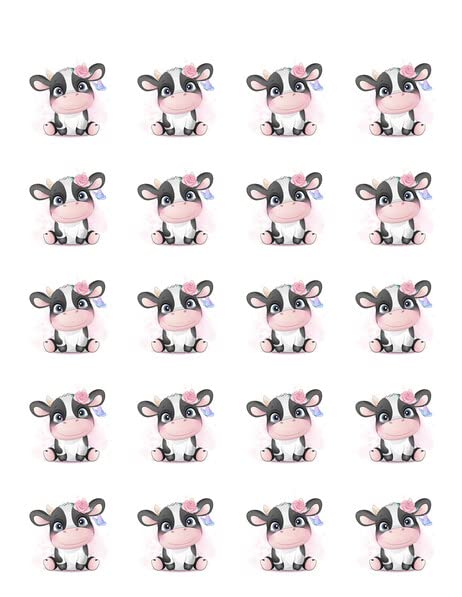 1.875" Round Pre-Cut Cow With Flower Edible Images For Your Cupcakes By TNCT!