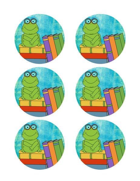 3" Round Pre-Cut Frog With Books Edible Images For Your Cupcakes!