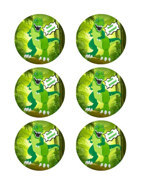 3" Round Pre-Cut Dino Bday Design Edible Image Cupcake Or Cookie Toppers!