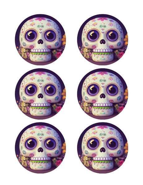 3" Pre-Cut Skull Design Edible Image Cupcake Toppers!