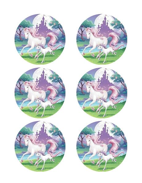 3" Round Pre-Cut Colorful Purple Unicorn Edible Image Cupcake Toppers By TNCT!