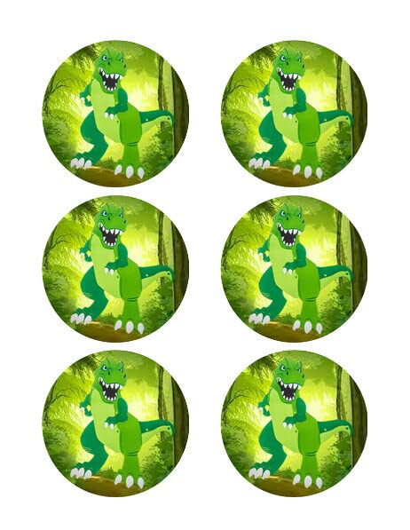 3" Round Pre-Cut Dino Design Edible Image Cupcake Or Cookie Toppers!