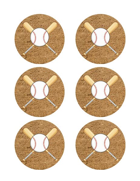 3" Round Pre-Cut Baseball Design Edible Image Cupcake Toppers!