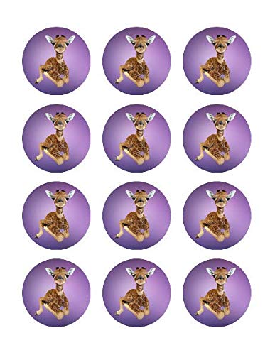 2" Round Pre-Cut Baby Giraffe Purple Edible Images For Your Cupcakes By TNCT!