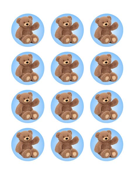 Blue Teddy Bear Edible Image Cupcake Toppers For 2 Inch Cupcakes Or Cookies By TNCT!