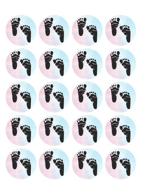 1.875" Pre-Cut Round Colorful Baby Feet Silhouette Edible Image Cupcake Toppers!