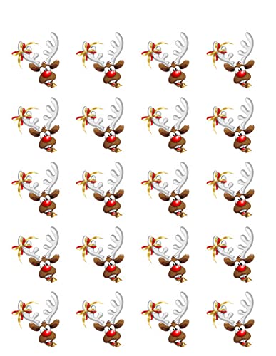 1.875" Pre-Cut Round Christmas Reindeer Design Edible Image Cupcake Toppers!