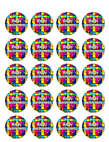 1.875" Pre-Cut Round Retirement Balloon Edible Image Cupcake Toppers