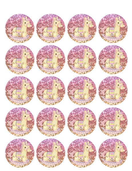 1.875" Round Pre-Cut Glitter Rocking Horse Edible Image Cupcake Toppers!