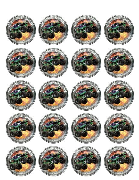 1.875" Pre-Cut Round Monster Truck Edible Image Cupcake Toppers!